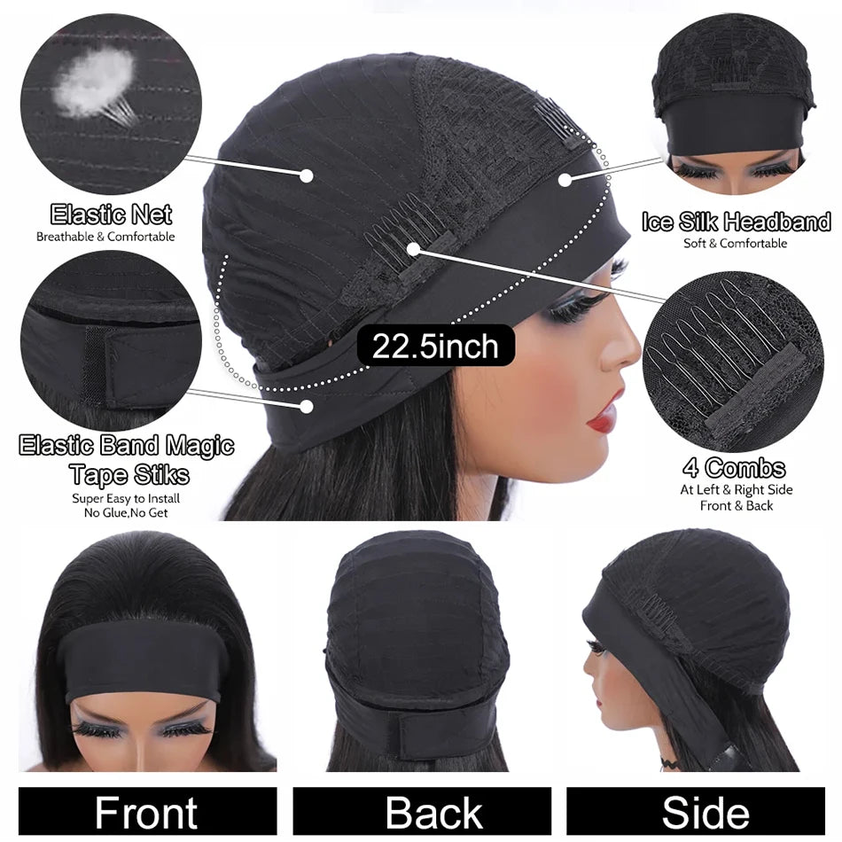 Headband Human Hair Straight Wig