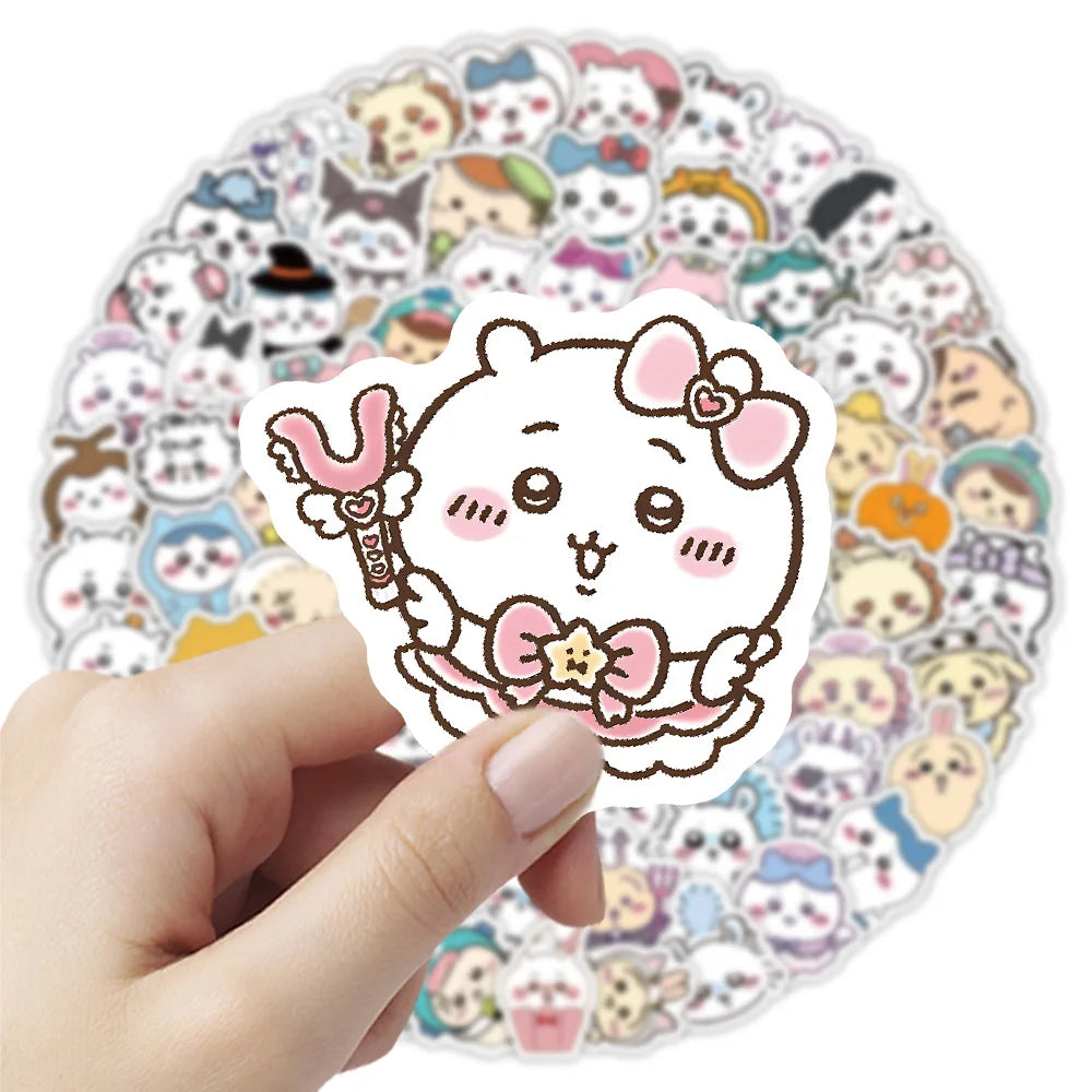 102pcs Chiikawa Graffiti Stickers Cartoon Hachiko and Usagi Cute Decorative Water Cup Phone Case, Creative DIY Anime Stickers