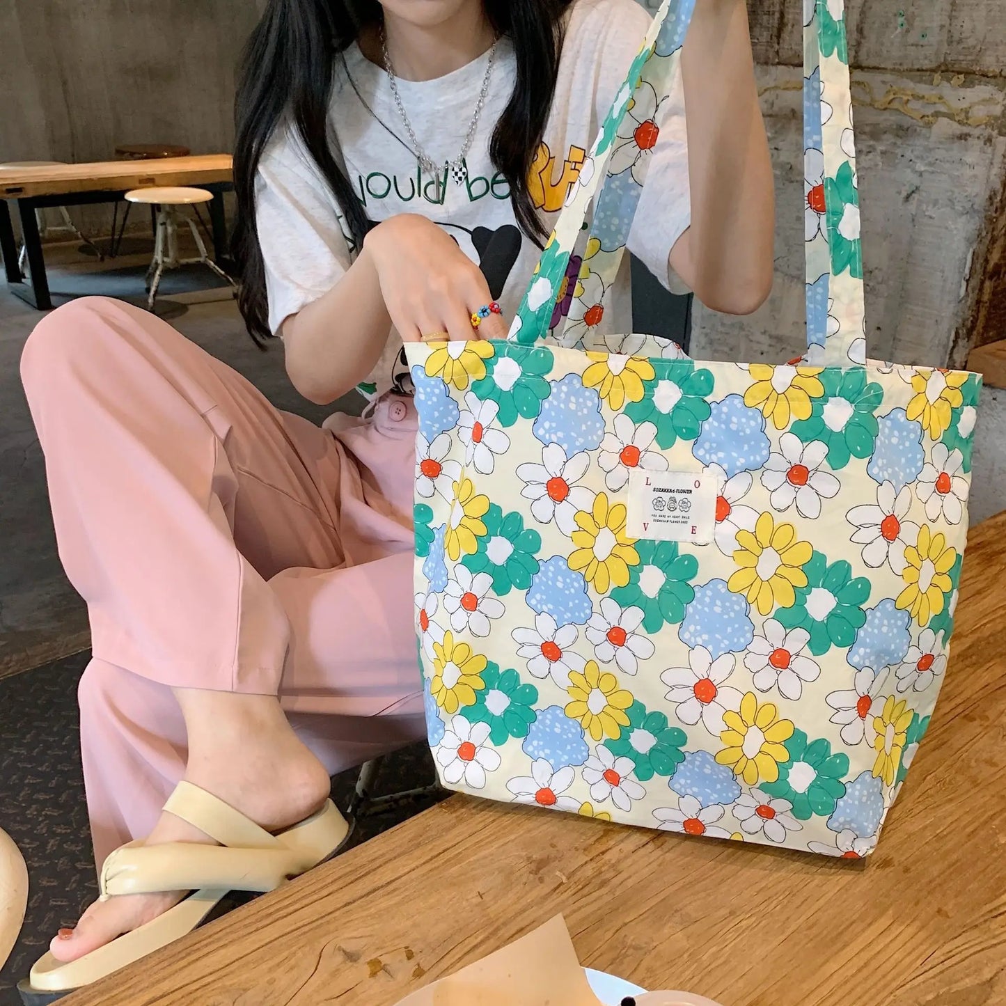 Floral Canvas Tote Bag