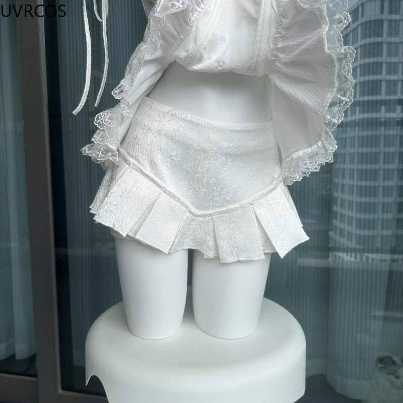 Lace Patchwork Bow Top + Mini Cake Skirt