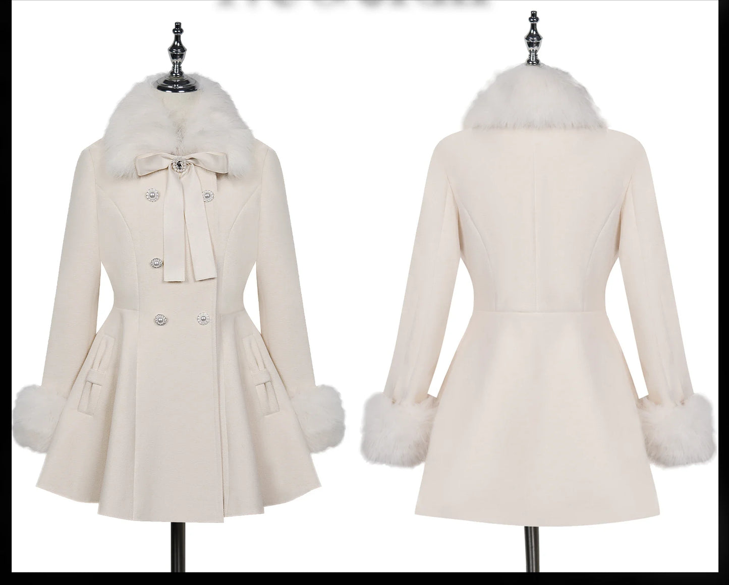 Fur Collar Slim Double-Breasted Woolen Coat
