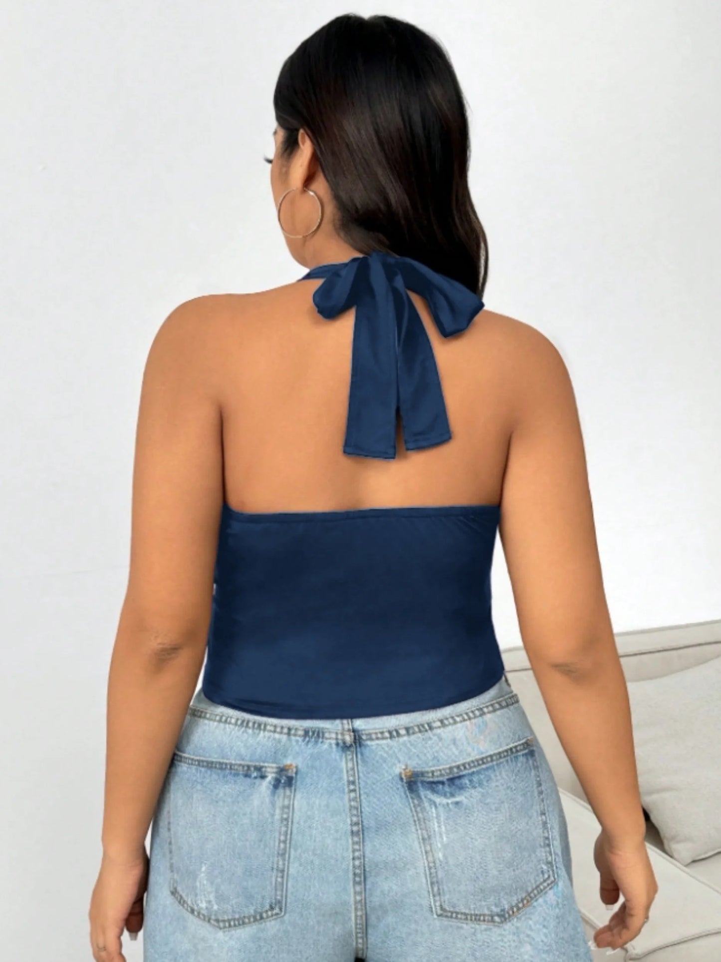 Deep V-Neck Halter Crop Top