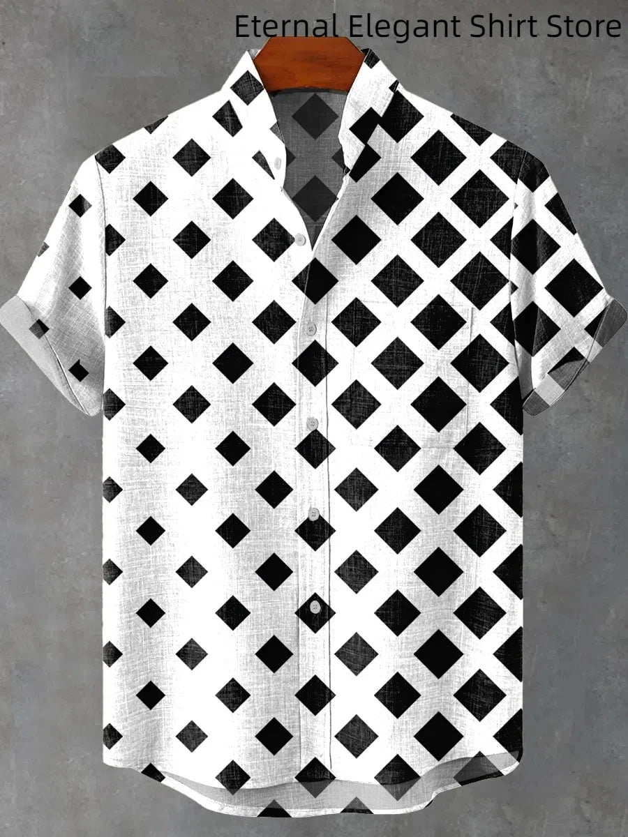 Pattern Printed Summer Comfortable Linen Short Sleeve Shirt