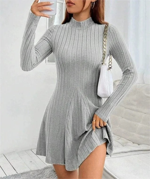 Mock Neck Ribbed Knit Skater Dress