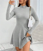 Mock Neck Ribbed Knit Skater Dress