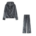 Women's Two Piece Tracksuit with Rhinestone Design, Casual Lounge Set, Sparkling Letter Hoodie and Pants