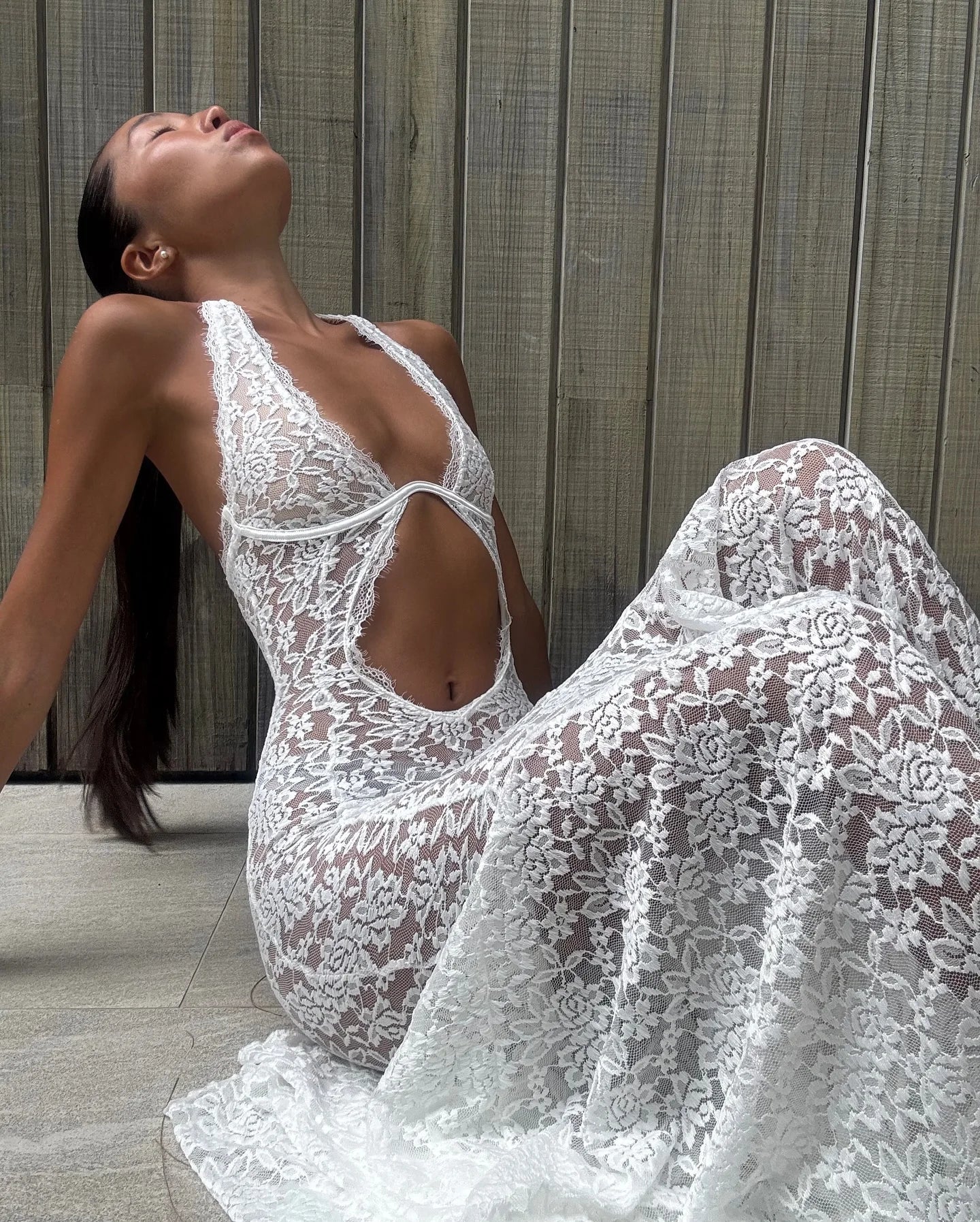 Lace Hollow-out Halter Dress