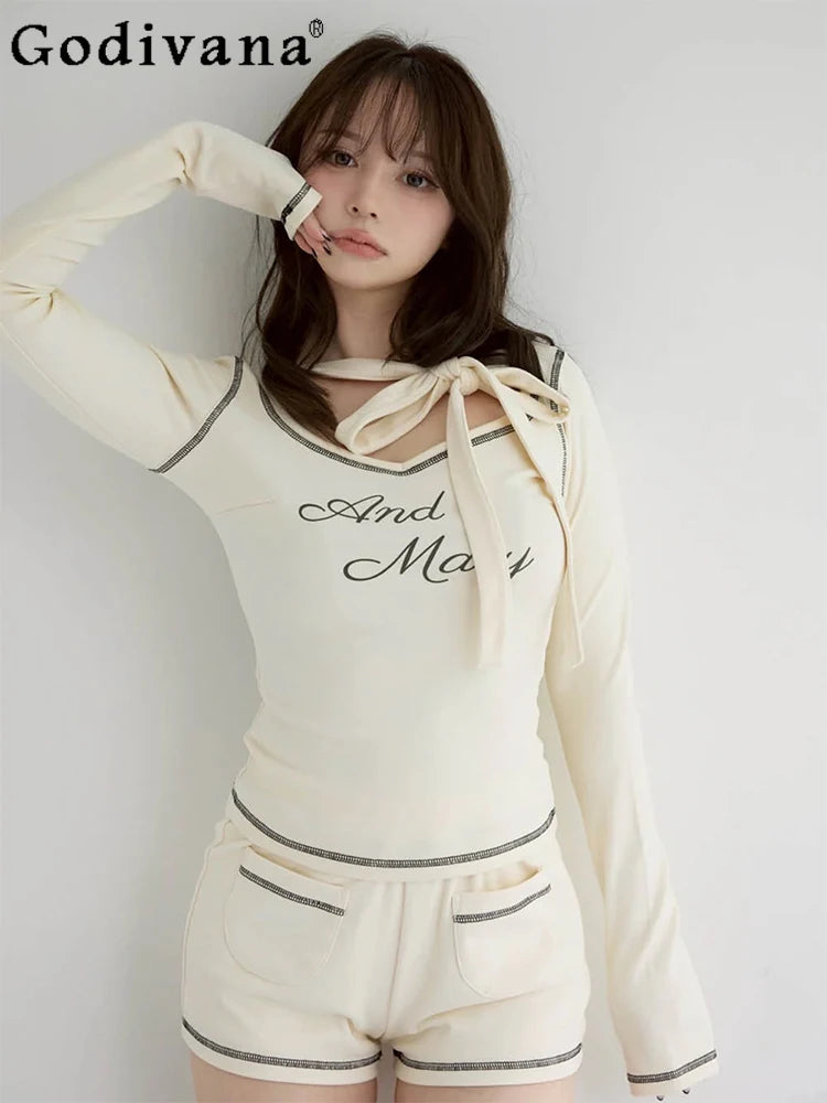 Slim Fit Knitted Long Sleeve Pullover and Shorts Set