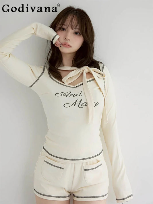 Slim Fit Knitted Long Sleeve Pullover and Shorts Set