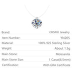 925 Sterling Silver 1ct D VVS1 Diamond with GRA Moissanite Fishing Line Blue Pendant Necklace