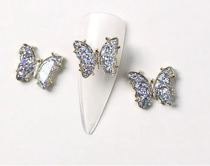 10Pcs Fairy Pink Zircon Nail Art 3D Charms Jewelry Butterfly Shaped Nail Crystal Alloy Decals 11*9mm Rhinestone Nail Decoration*