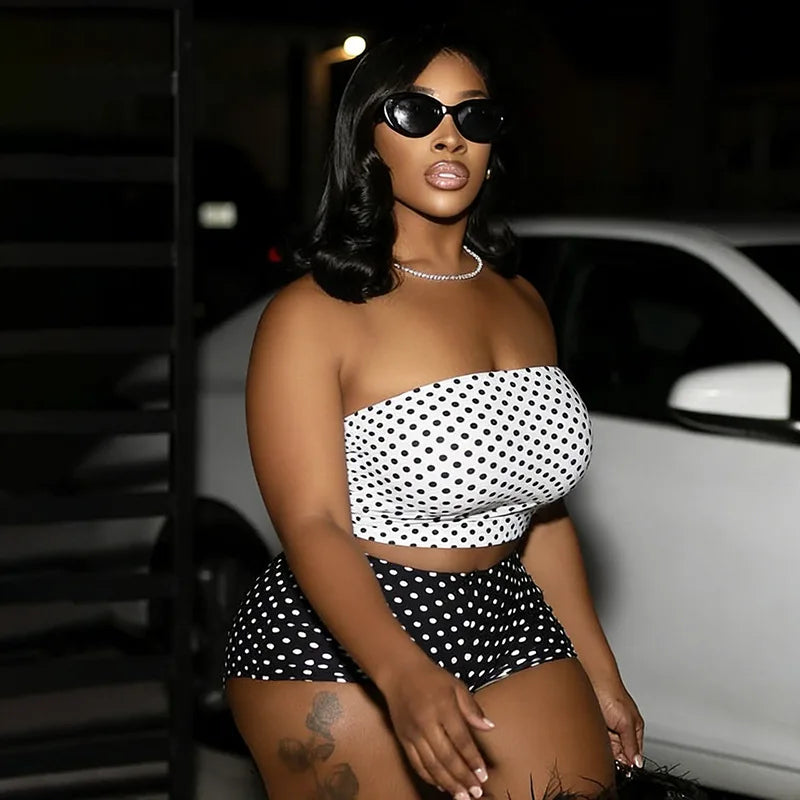 Polka Dot Stretch Two-Pieces Short Set
