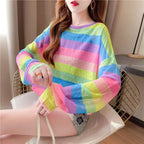 Rainbow Striped Long-sleeved Pullover