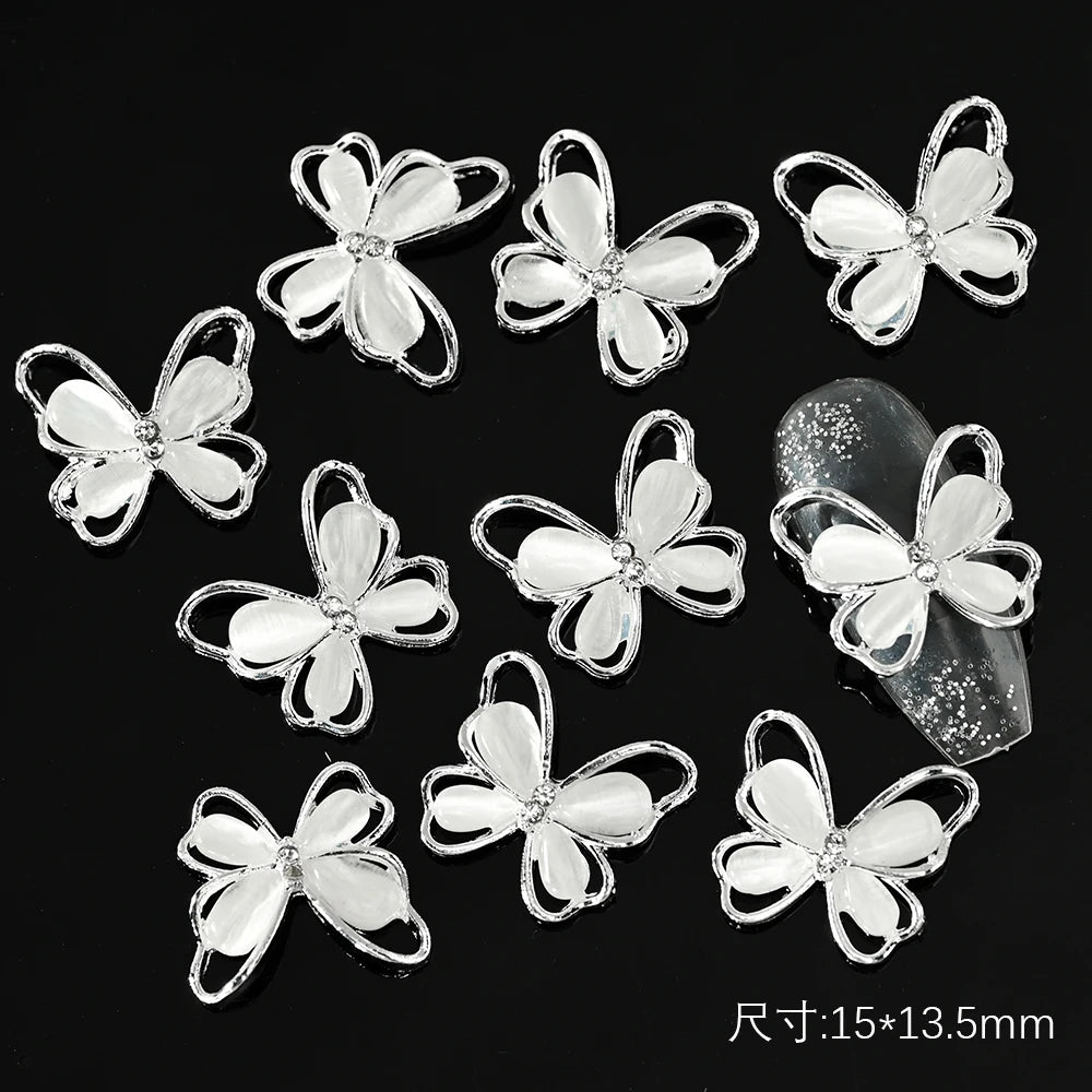 10Pcs Fairy Pink Zircon Nail Art 3D Charms Jewelry Butterfly Shaped Nail Crystal Alloy Decals 11*9mm Rhinestone Nail Decoration*