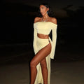 Off-the-Shoulder Long Sleeve Top & High-Slit Maxi Skirt Set