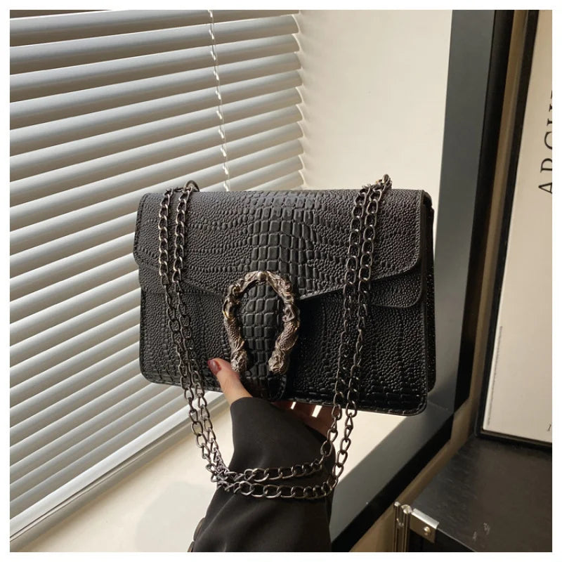Snake Pattern Chain Small Square Bag