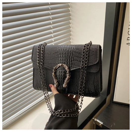 Snake Pattern Chain Small Square Bag