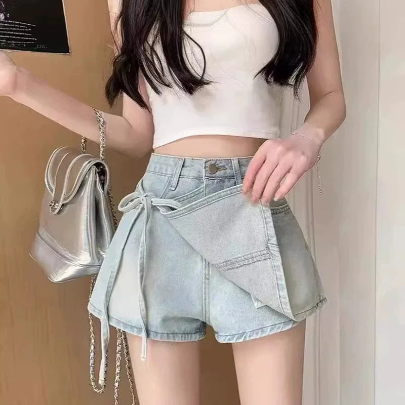 Bow Knot A-Line Denim Skirt
