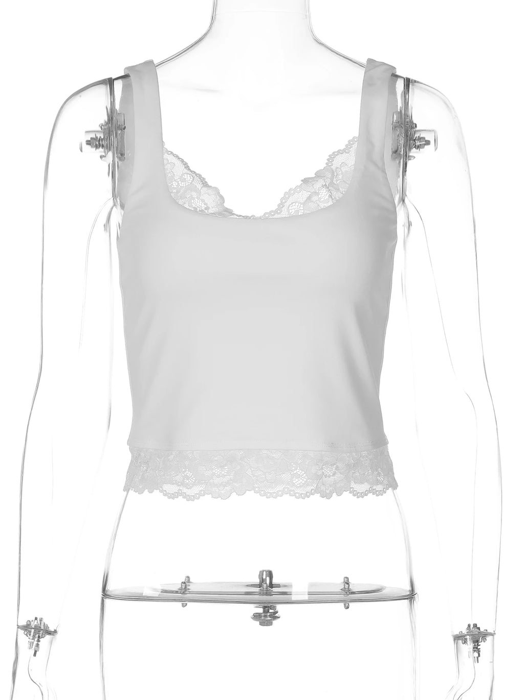 Dulzura Square Collar Backless Slim Lace Ruffles Patchwork Tank