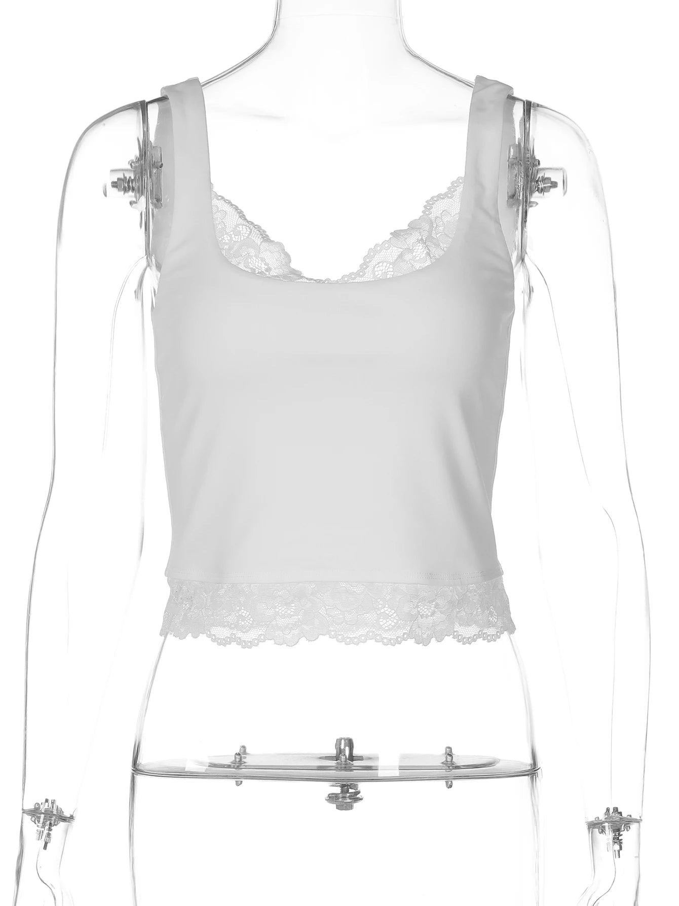 Dulzura Square Collar Backless Slim Lace Ruffles Patchwork Tank
