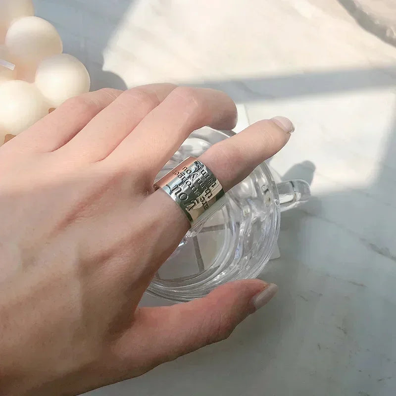 925 Sterling Silver Personality Wide Letters Adjustable Ring