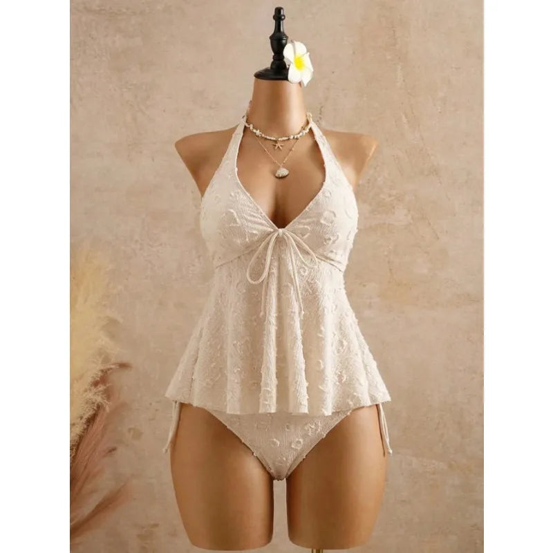 V Neck Halter Backless Lace Up Bikini