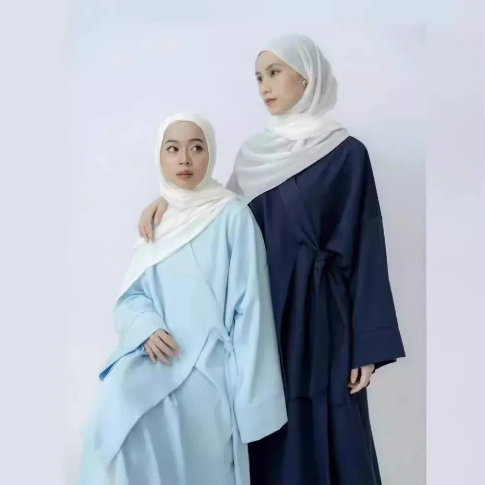 Eid Muslim Suit Modest Two Piece Women Lace Up Top Skirt Outfits Ramadan Morocco Dubai Abayas Ensemble Islam Arab Jalabiya 2025