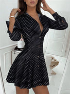 Polka Dot Print Button Front Long Sleeve Shirt Dress