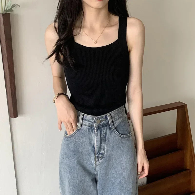 Ribbed Square-Neck Tank Top
