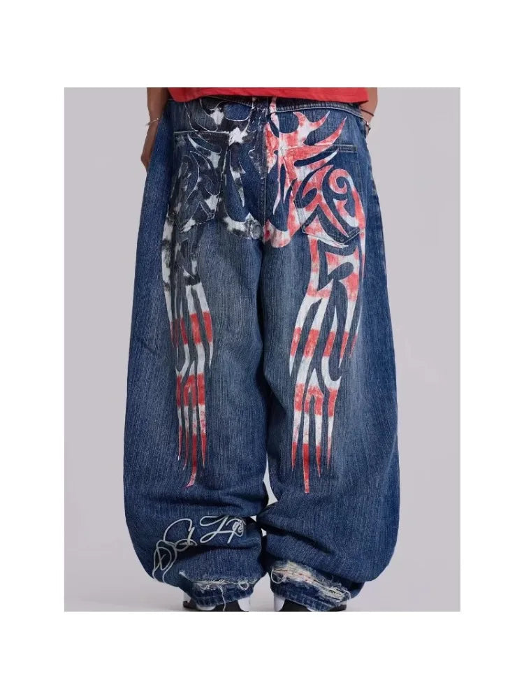 Tribal Print Baggy Jeans