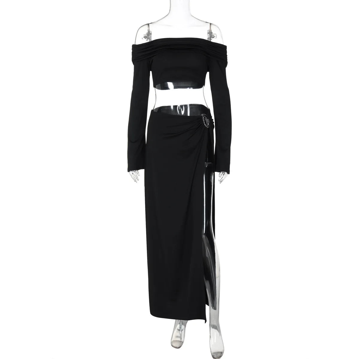 Off-Shoulder Crop Top & High-Slit Maxi Skirt Set