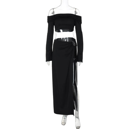 Off-Shoulder Crop Top & High-Slit Maxi Skirt Set