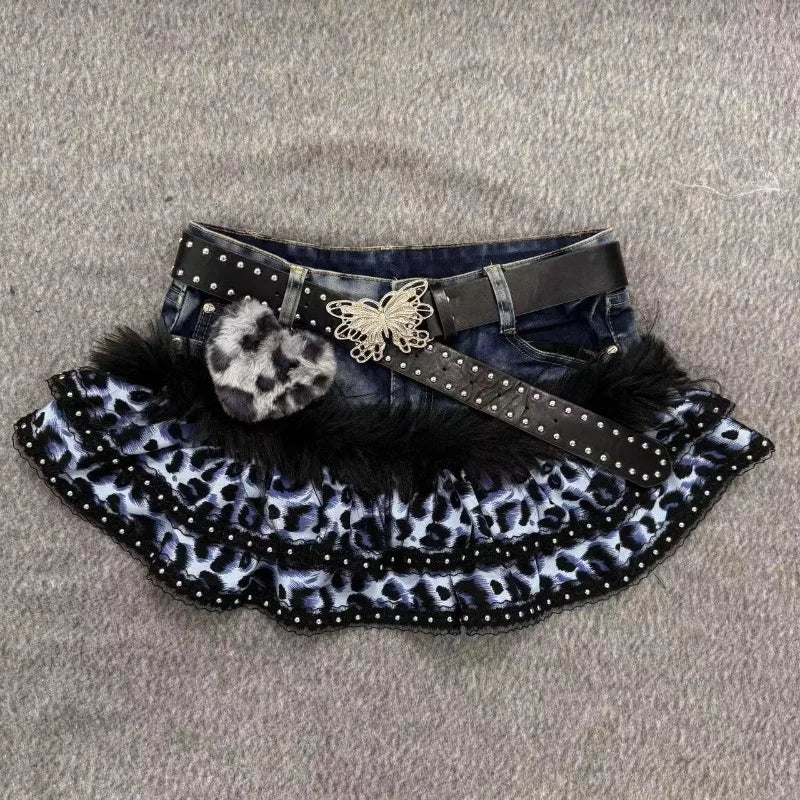 Leopard Print Denim Skirt
