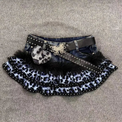 Leopard Print Denim Skirt