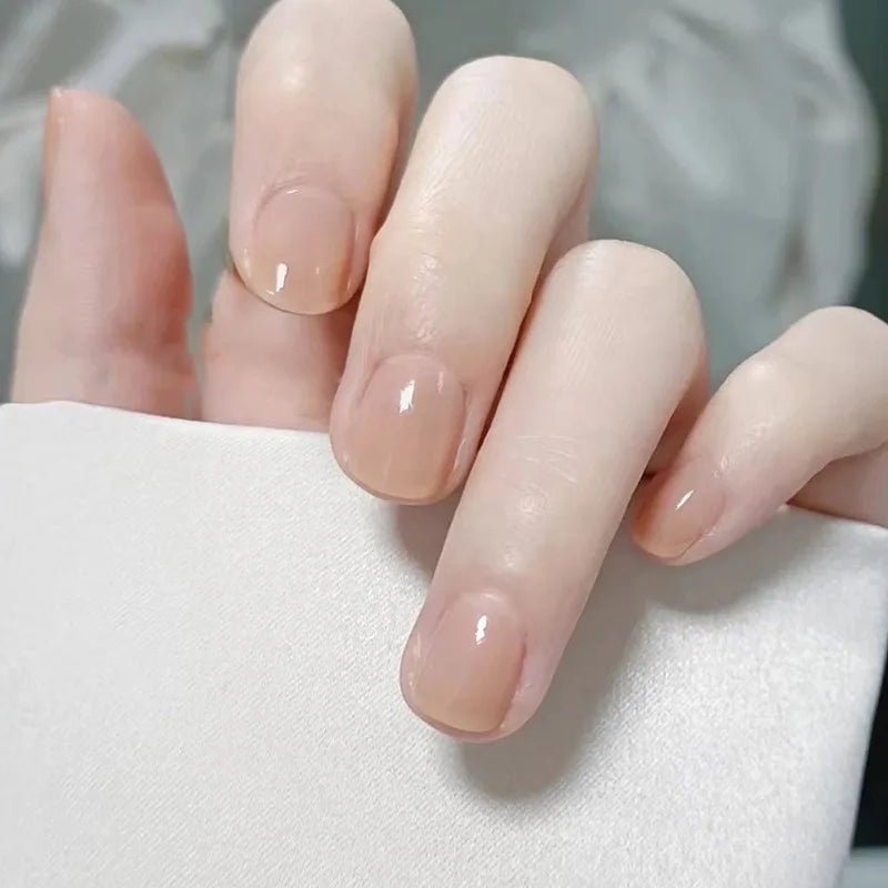 24Pcs French Fake Nails with Jelly Glue Mid-length Gradient White False Nail Wearable Square Head Press on Nails Full Nail Tips