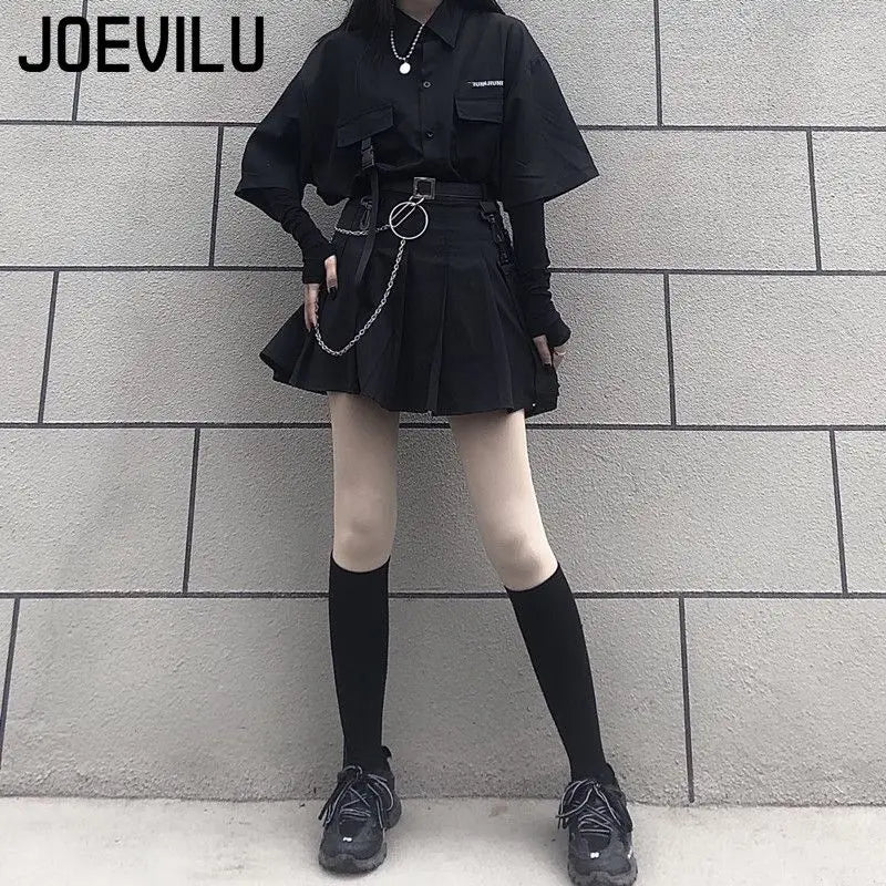 Loose Shirt Pleated Mini Skirt Set