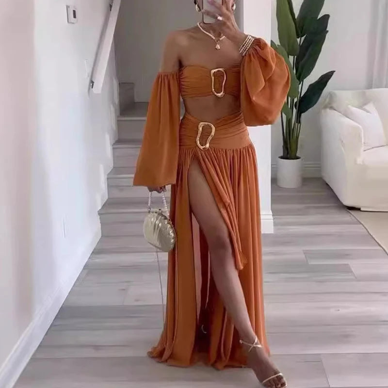 Off Shoulder Chiffon Skirts Two Piece Set