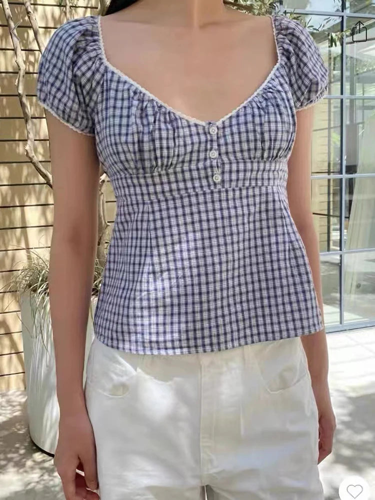 Gingham Puff Sleeve Top