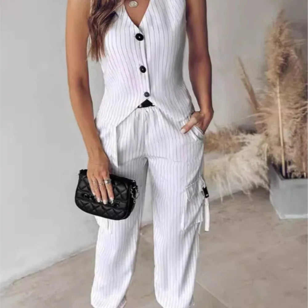 Striped Printed Vest Trousers 2-Piece Set