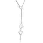 925 Sterling Silver Heart Lock Key Necklace
