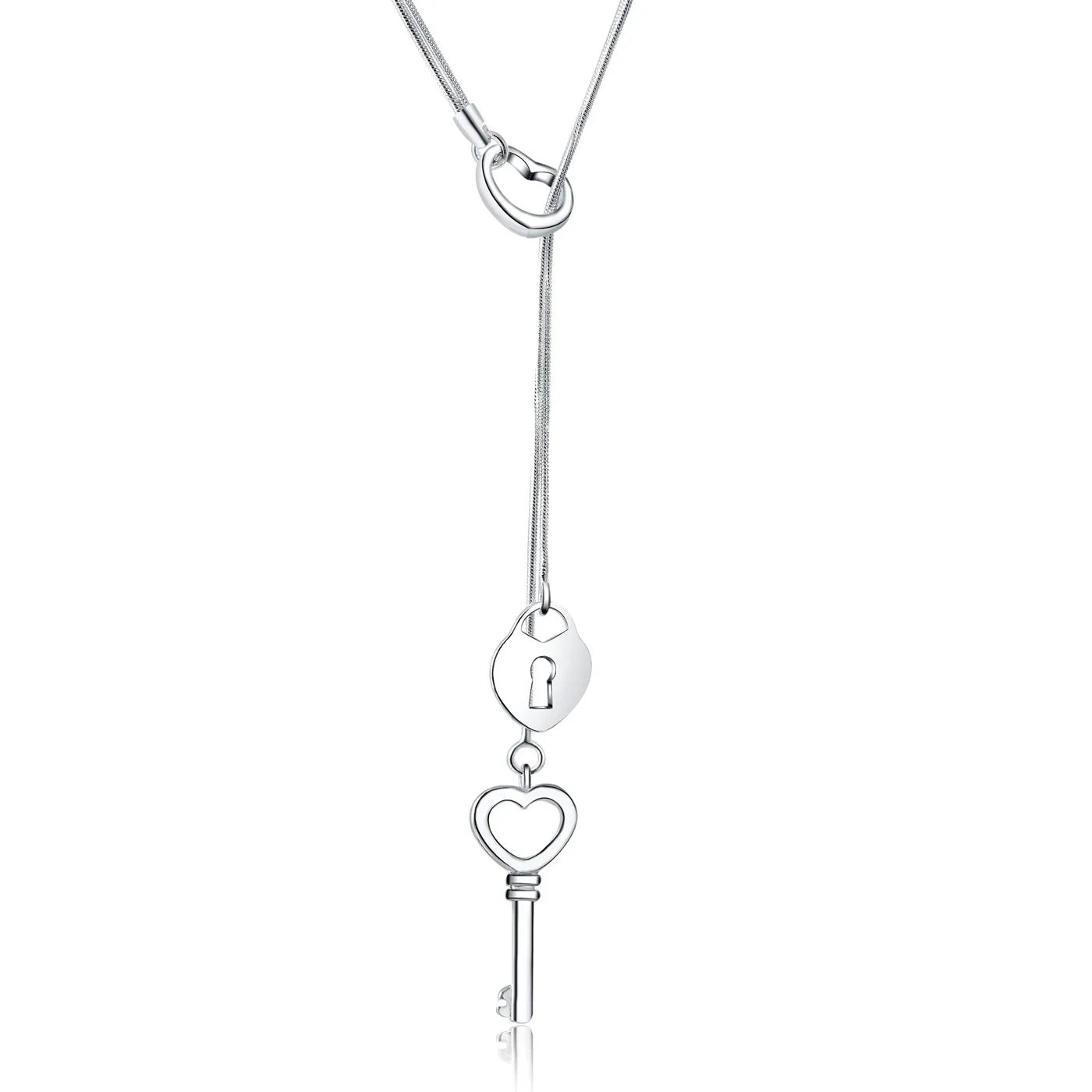 925 Sterling Silver Heart Lock Key Necklace