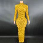 Sparkly Big Rhinestone Transparent Long Dress
