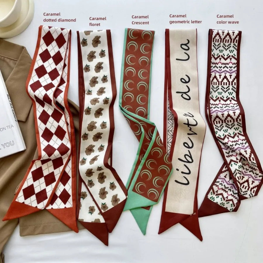 4pcs Set Women Silk Scarf Headband Geometric Striped Pattern Versatile Hair Accessory For Daily Vacation