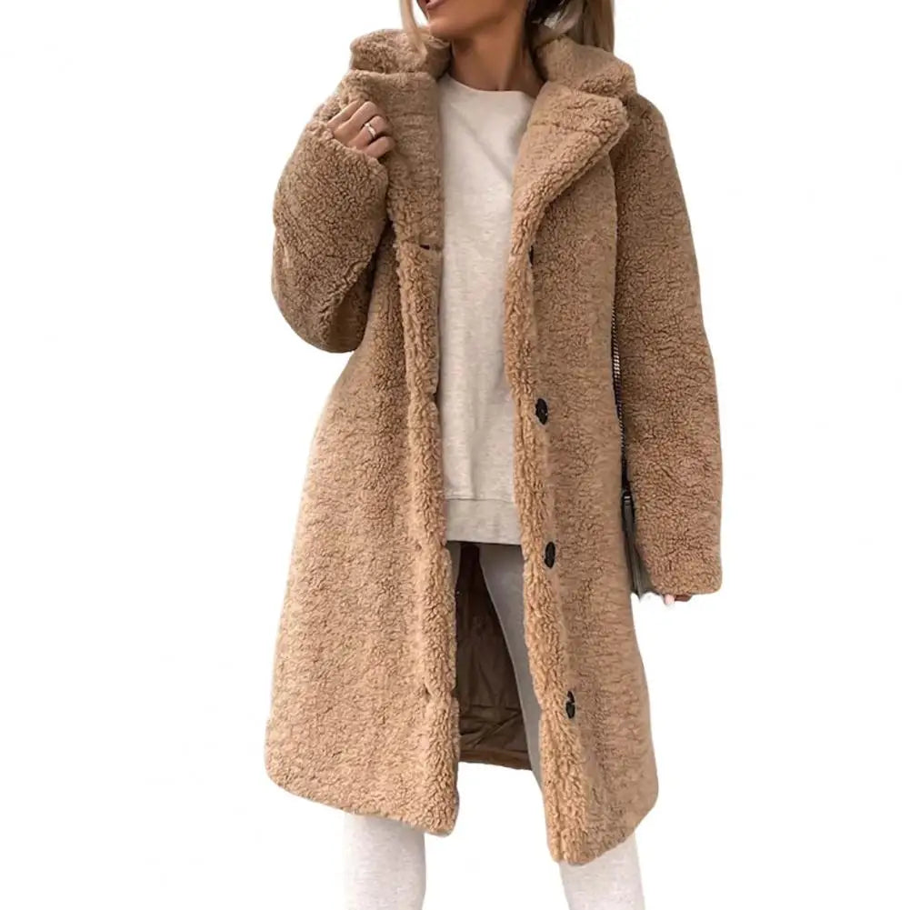 Plush Fleece Lapel Jacket with Buttons
