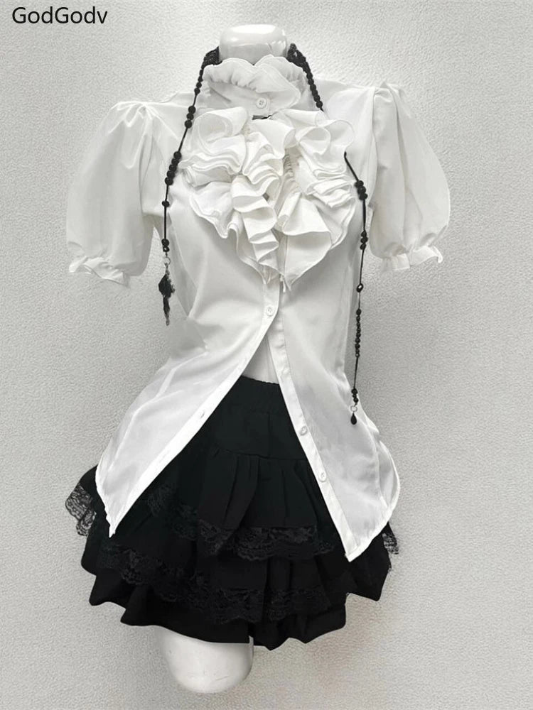 Vest + Bow Chic Blouse + High Waist Skirt Set