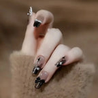 24PCS/1BOX  Dark Wind Gradient Long White Bow Nail Patch Fake Nails