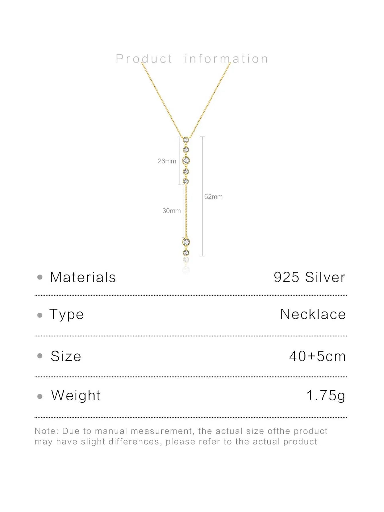 925 Sterling Silver Gold Round Long Pendant Chain Necklace