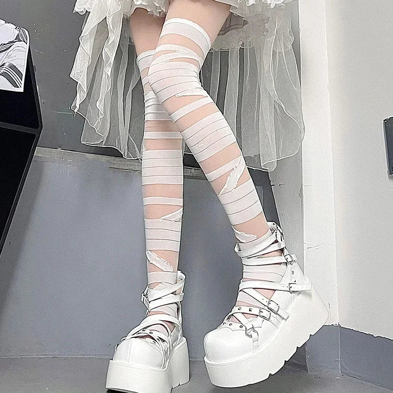 Bandage Silk Thigh Knee Socks