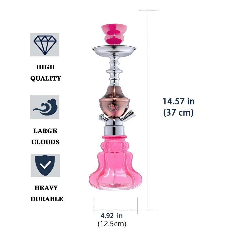 Arab Hookah Set Pink Bar Shisha Ceramic Bowl Double Hose Camping Shisha Narguile Chicha Complete Set Glass Hookah Accessories