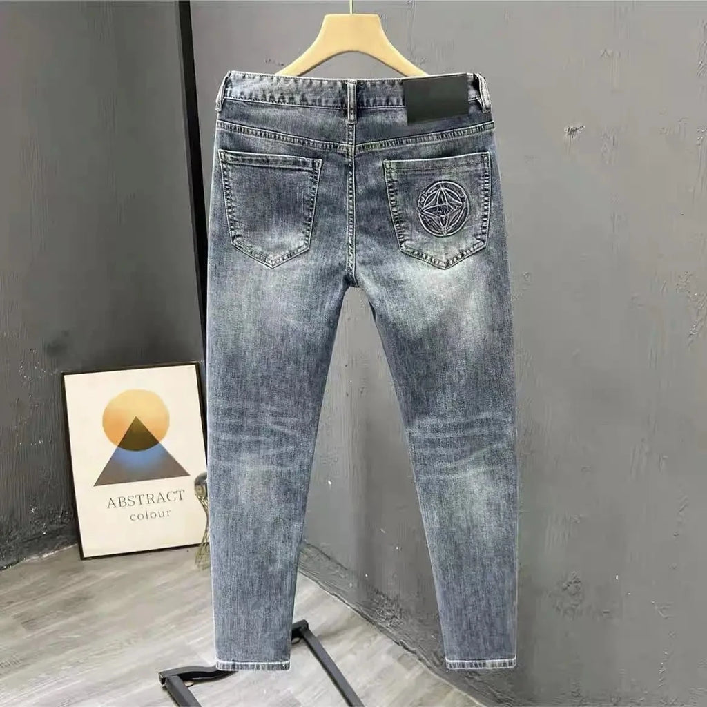 Embroidered Monogram Detail Slim Denim Trousers